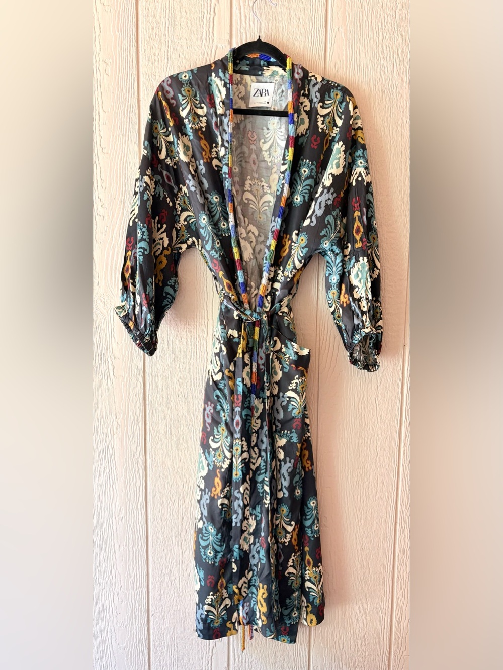 ZARA Floral Printed Beaded Hanoi Kimono Dress Long Cardigan Medium